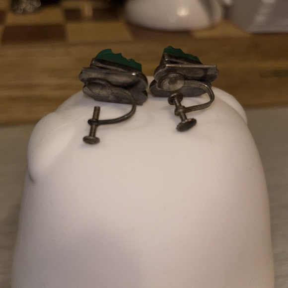 Vintage Rare Green Onyx Earrings silver - Picture 3 of 3